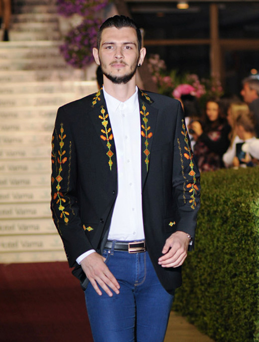 Men's suit jackets and ladies' garments with traditional Bulgarian embroidery for Spring-Summer 2015